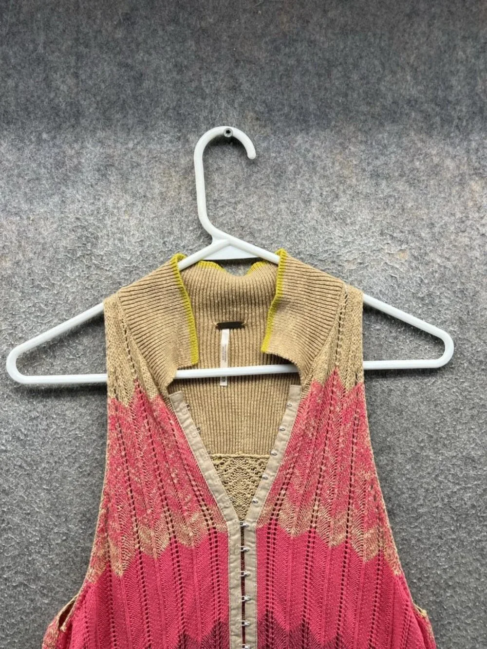 Free People Sweater Vest Womens XS Multicolor V Neck Ruffle Hem Open Knit Boho